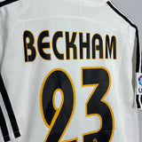 Shop 2003/04 REAL MADRID BECKHAM #23 *PLAYER ISSUE* HOME SHIRT (M) ADIDAS, classic football shirts, vintage football shirts & retro soccer jerseys at Cult Kits