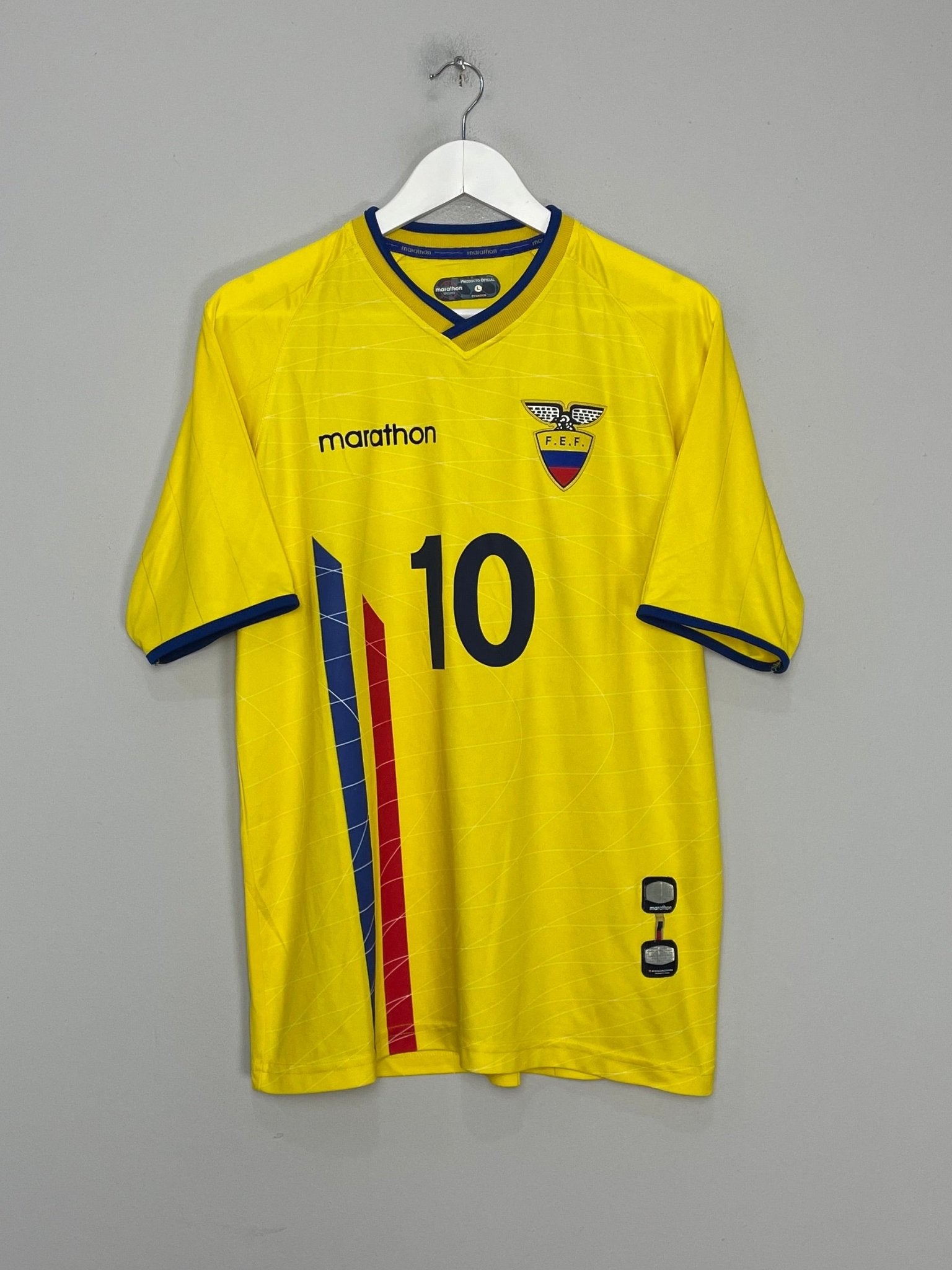 Shop 2003/05 ECUADOR AGUINAGA #10 HOME SHIRT (L) MARATHON, classic football shirts, vintage football shirts & retro soccer jerseys at Cult Kits