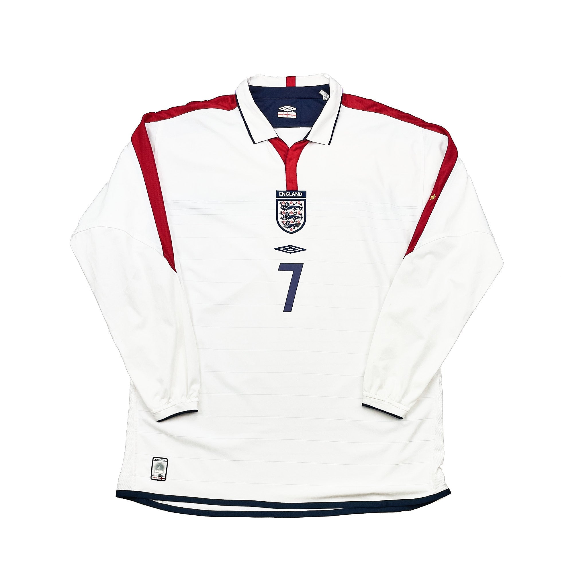 Buy 2003/05 England Beckham 7 L/S Home Shirt (XL) Umbro ~ Free worldwide shipping ~ Authentic Vintage Football Shirts from Cult Kits