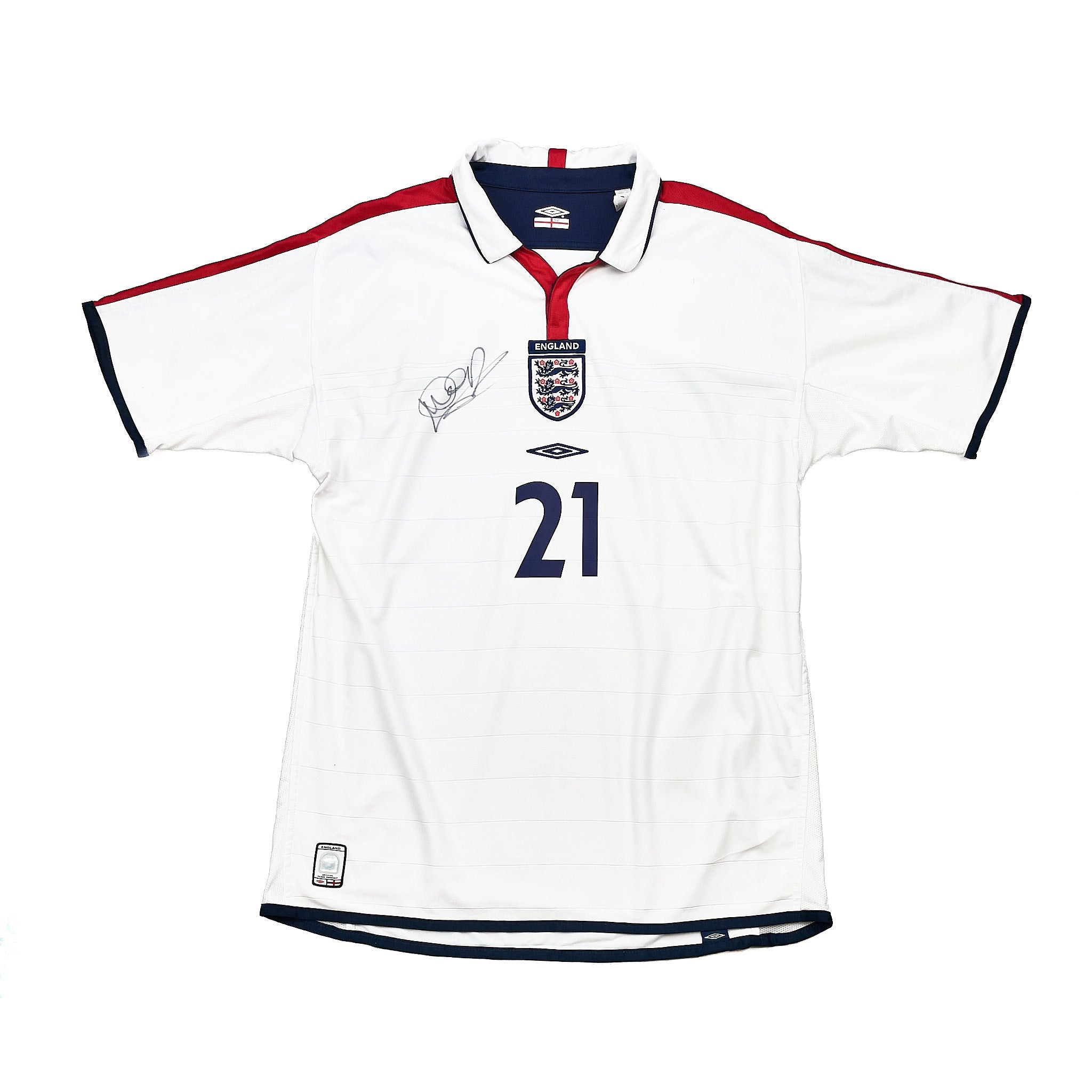 Buy 2003/05 England Heskey 21 *Signed* Home Shirt (L) Umbro ~ Free worldwide shipping ~ Authentic Vintage Football Shirts from Cult Kits