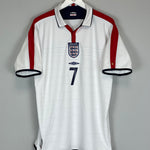 2003/05 ENGLAND BECKHAM #7 HOME SHIRT (L) UMBRO CENTRE BADGE CREST RED WHITE 