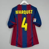 Shop 2004/05 BARCELONA MARQUEZ #4 HOME SHIRT (M) NIKE, classic football shirts, vintage football shirts & retro soccer jerseys at Cult Kits