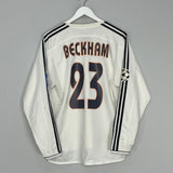 Shop 2004/05 REAL MADRID BECKHAM #23 C/L L/S HOME SHIRT (M) ADIDAS, classic football shirts, vintage football shirts & retro soccer jerseys at Cult Kits