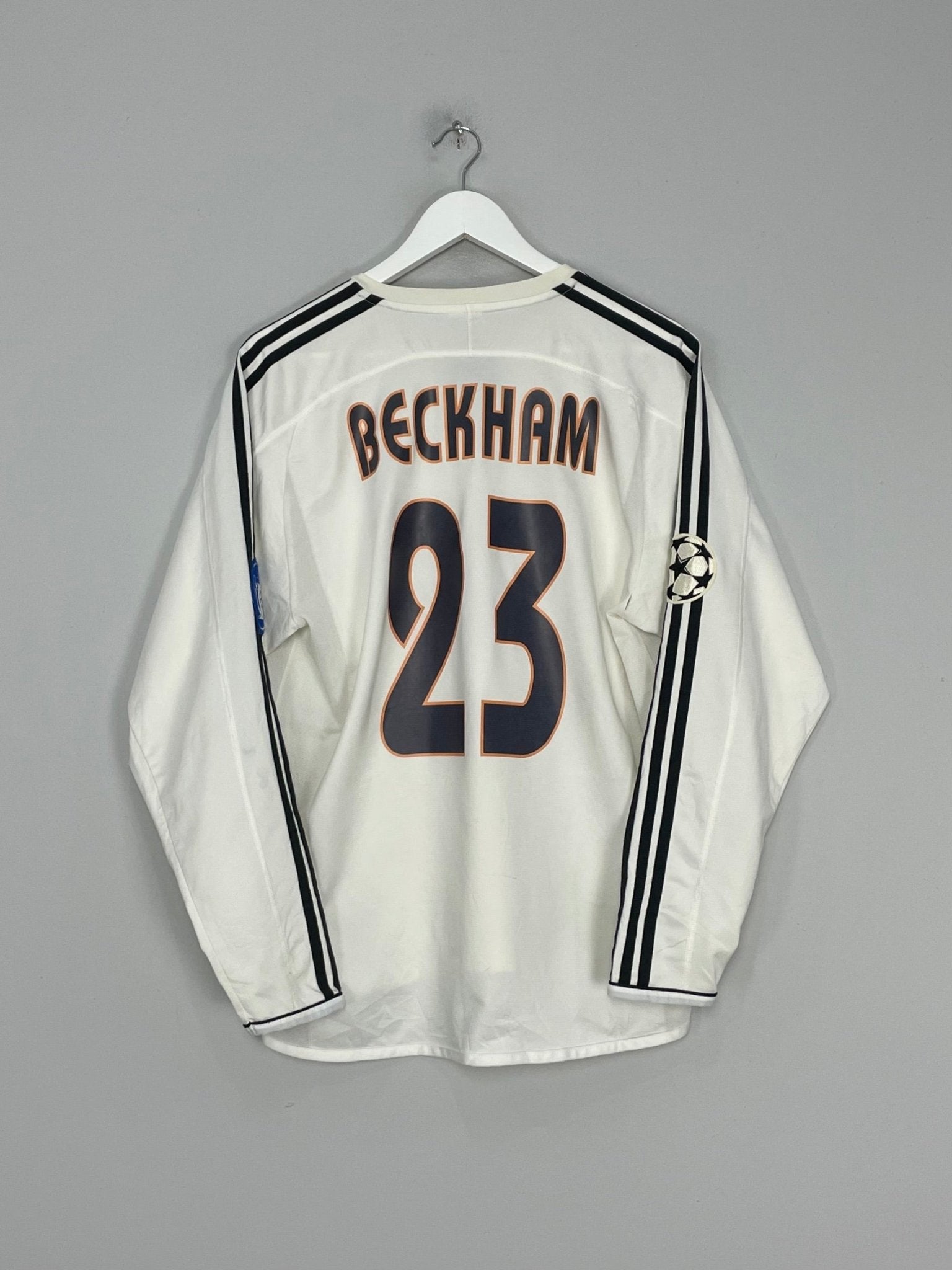 Shop 2004/05 REAL MADRID BECKHAM #23 C/L L/S HOME SHIRT (M) ADIDAS, classic football shirts, vintage football shirts & retro soccer jerseys at Cult Kits