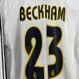 Shop 2004/05 REAL MADRID BECKHAM #23 L/S HOME SHIRT (M) ADIDAS, classic football shirts, vintage football shirts & retro soccer jerseys at Cult Kits