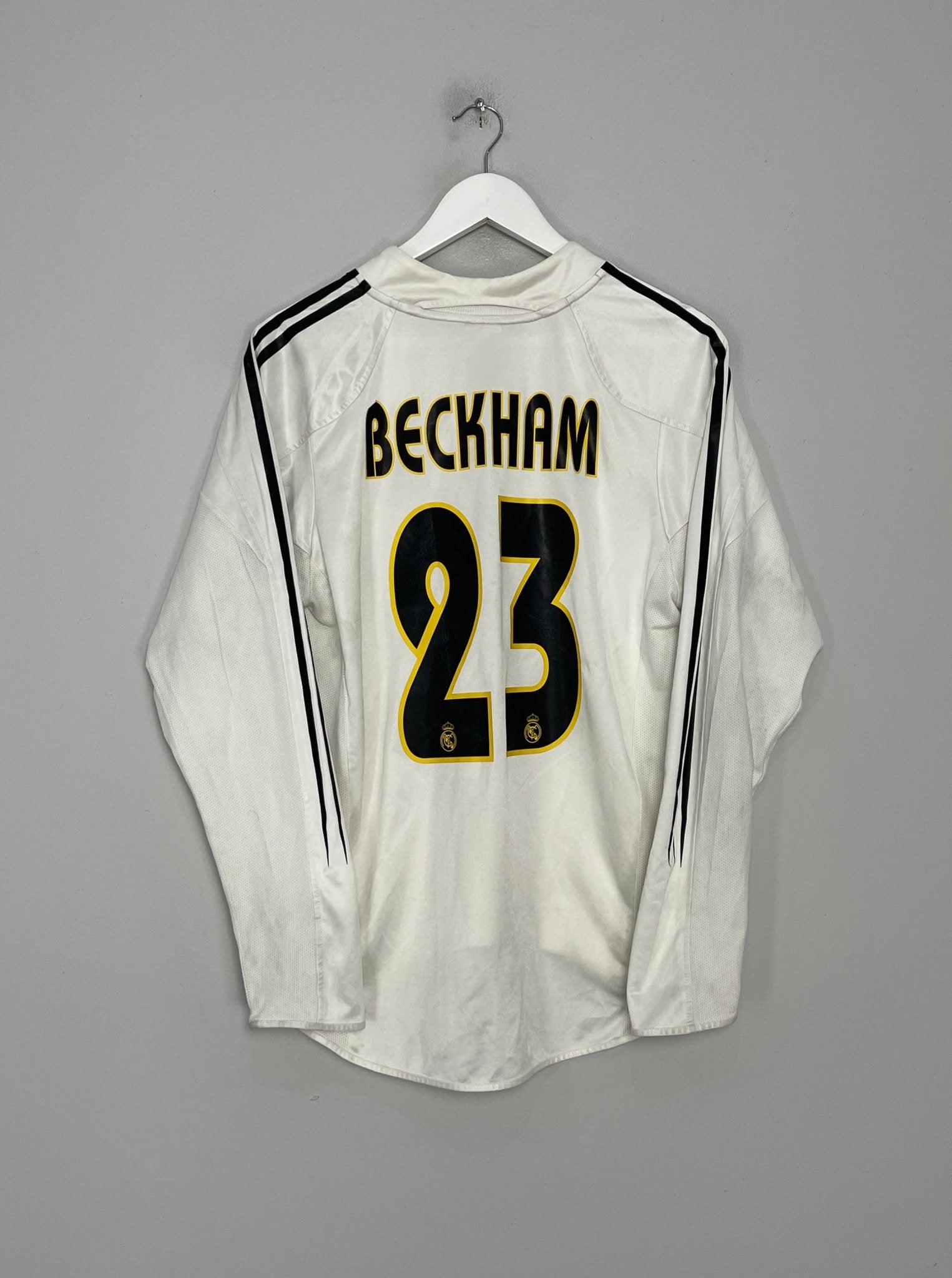 Shop 2004/05 REAL MADRID BECKHAM #23 L/S HOME SHIRT (M) ADIDAS, classic football shirts, vintage football shirts & retro soccer jerseys at Cult Kits