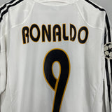 Shop 2004/05 REAL MADRID RONALDO #9 C/L L/S HOME SHIRT (M) ADIDAS, classic football shirts, vintage football shirts & retro soccer jerseys at Cult Kits