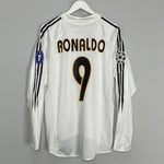 Shop 2004/05 REAL MADRID RONALDO #9 C/L L/S HOME SHIRT (M) ADIDAS, classic football shirts, vintage football shirts & retro soccer jerseys at Cult Kits