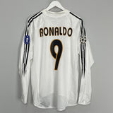Shop 2004/05 REAL MADRID RONALDO #9 C/L L/S HOME SHIRT (M) ADIDAS, classic football shirts, vintage football shirts & retro soccer jerseys at Cult Kits