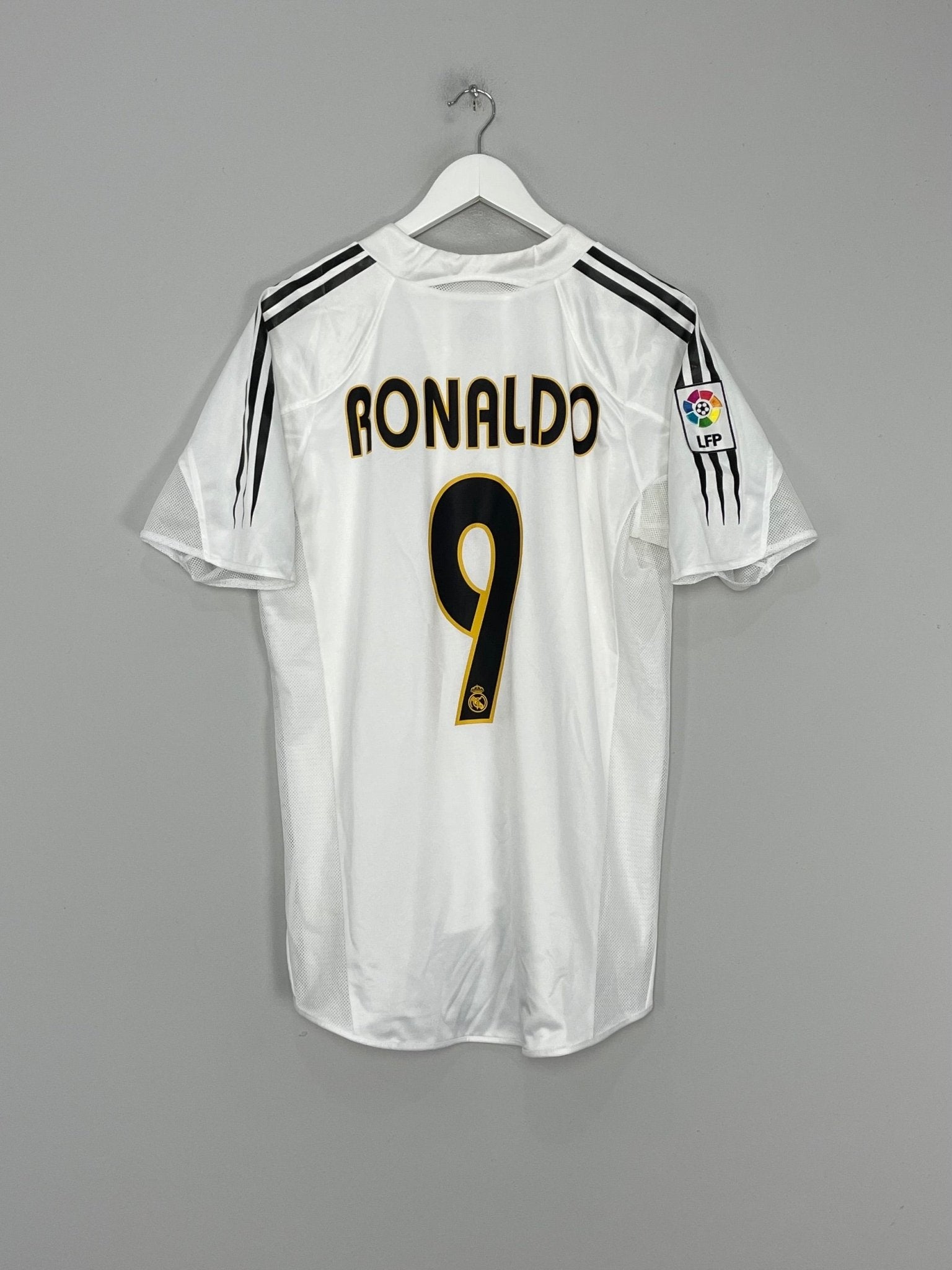 Shop 2004/05 REAL MADRID RONALDO #9 *PLAYER ISSUE* HOME SHIRT (M) ADIDAS, classic football shirts, vintage football shirts & retro soccer jerseys at Cult Kits