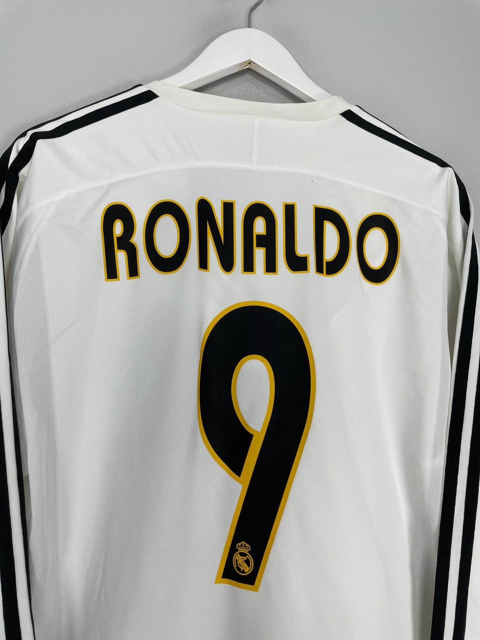 Shop 2004/05 REAL MADRID RONALDO #9 *PLAYER ISSUE* L/S HOME SHIRT (L) ADIDAS, classic football shirts, vintage football shirts & retro soccer jerseys at Cult Kits