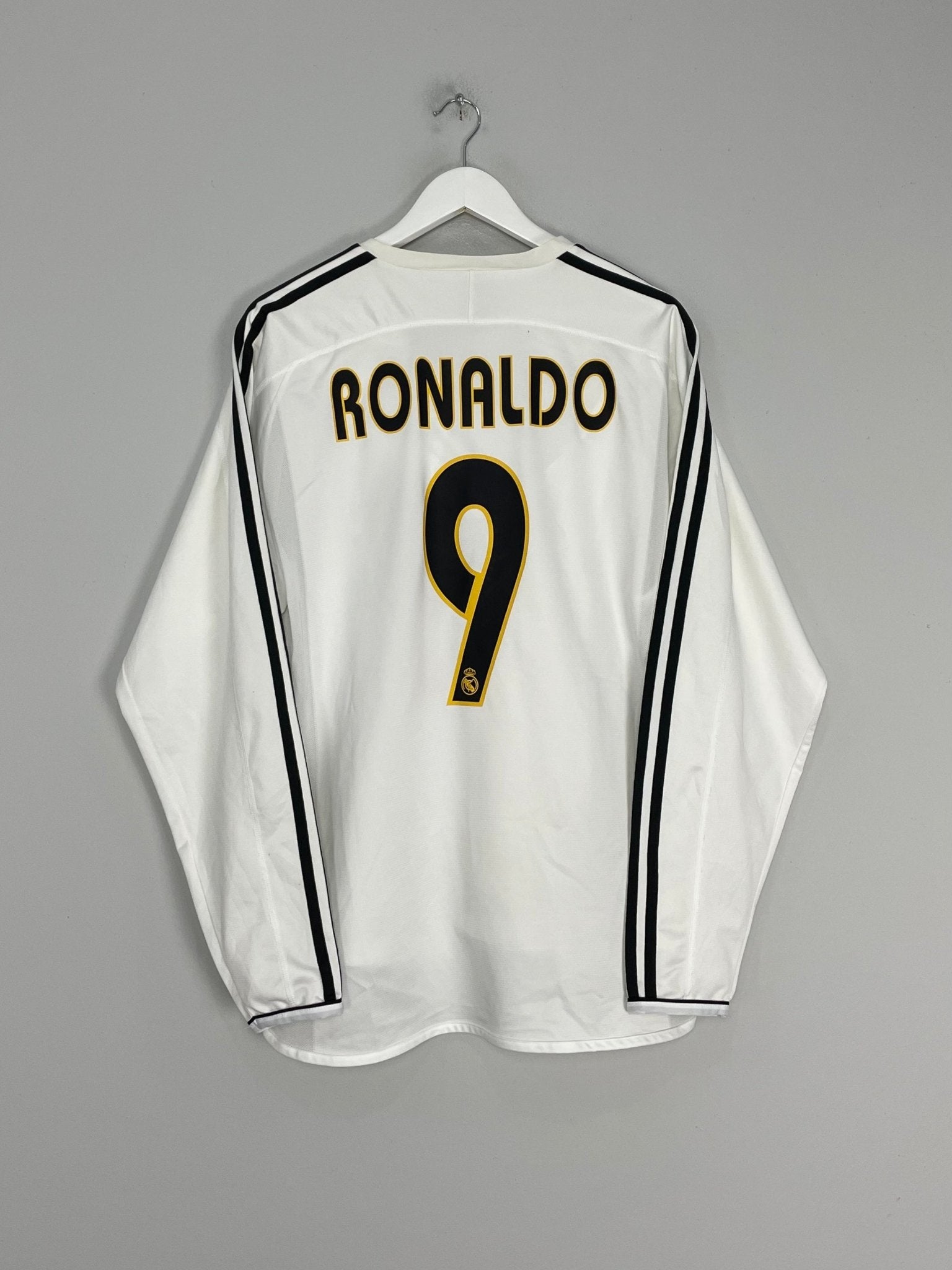 Shop 2004/05 REAL MADRID RONALDO #9 *PLAYER ISSUE* L/S HOME SHIRT (L) ADIDAS, classic football shirts, vintage football shirts & retro soccer jerseys at Cult Kits