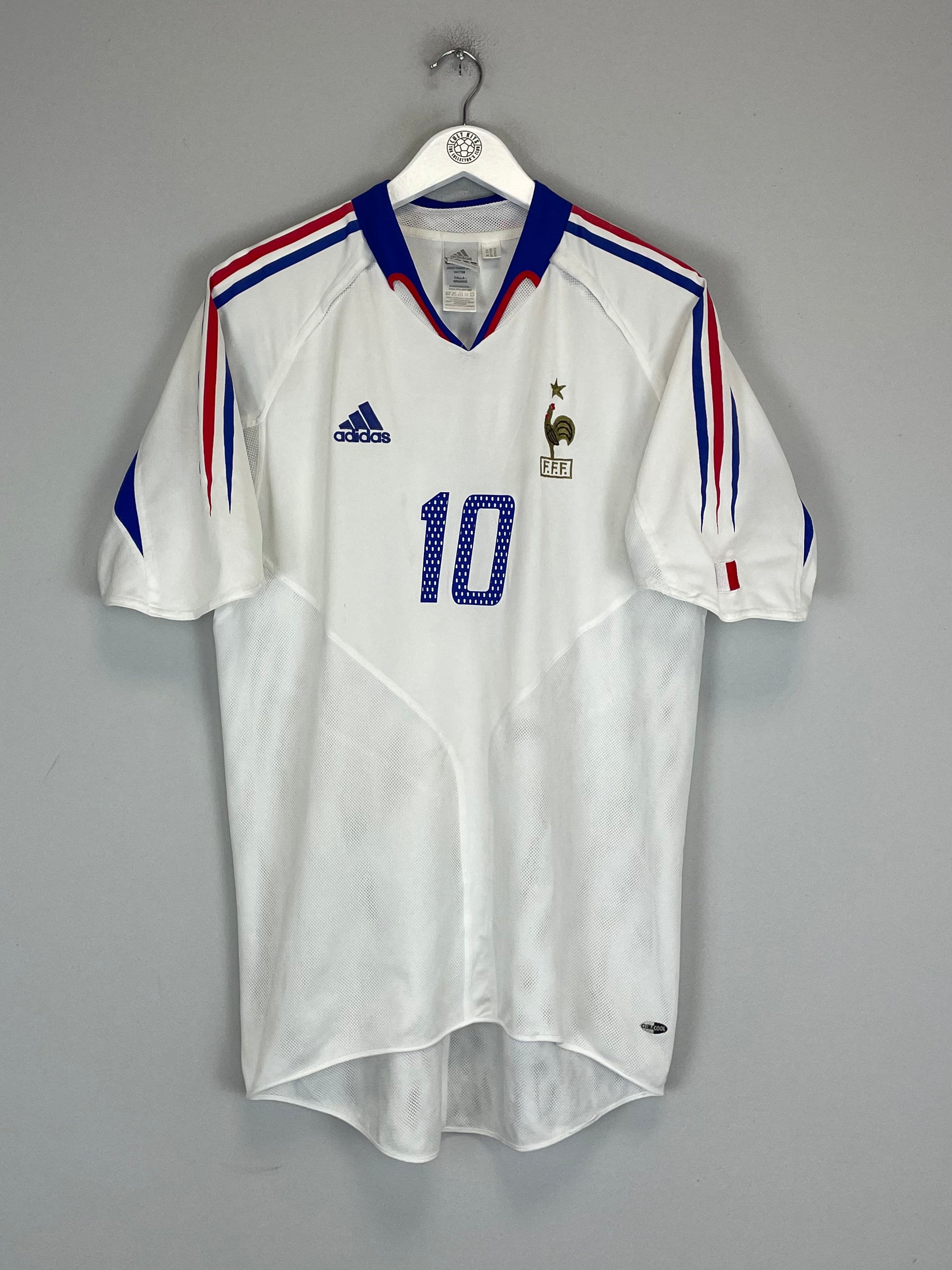 2004/06 FRANCE ZIDANE #10 AWAY SHIRT (L) ADIDAS FRONT DETAIL RED WHITE BLUE