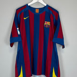2005/06 BARCELONA MARQUEZ 4 HOME SHIRT (XL) NIKE - Cult Kits - XL - Buy Vintage Football Shirts, Authentic Retro Football Shirts For Sale, Classic Football Shirts & Soccer Jersey