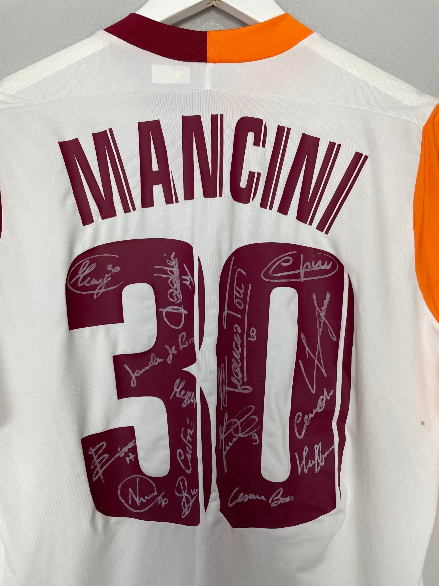 Shop 2005/06 ROMA MANCINI #30 *SQUAD SIGNED* MATCH ISSUE AWAY SHIRT (L) DIADORA, classic football shirts, vintage football shirts & retro soccer jerseys at Cult Kits