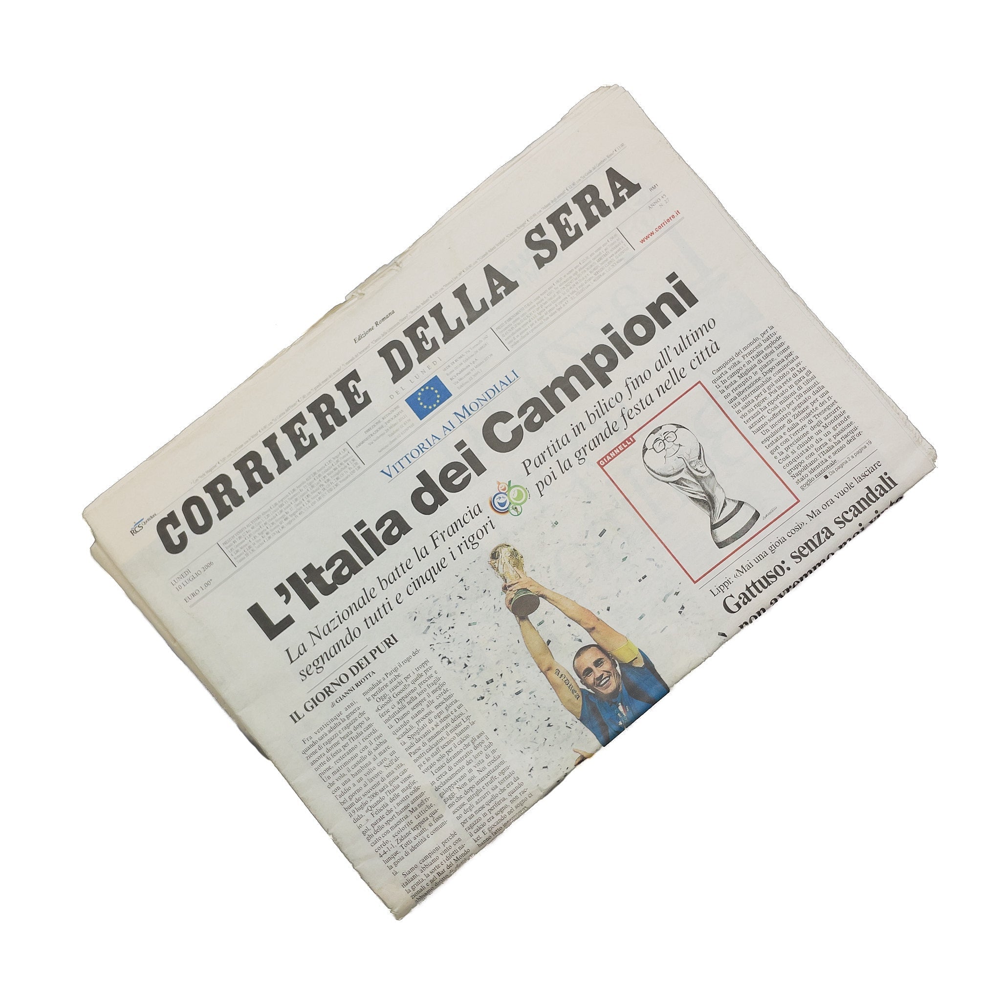 Buy 2006 Italy World Cup Winning Newspaper Corriere Della Sera ~ Free worldwide shipping ~ Authentic Vintage Football Shirts from Cult Kits