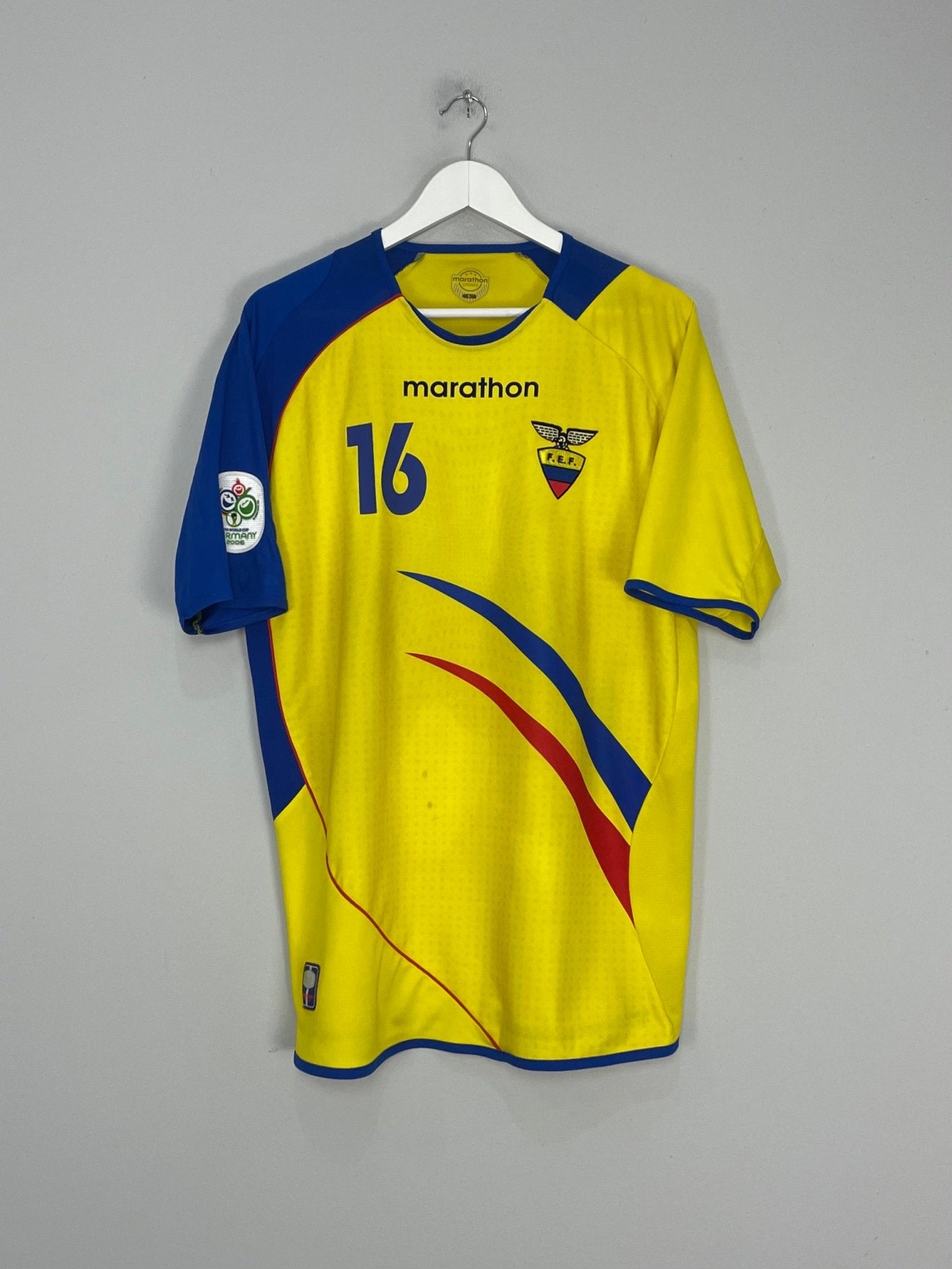Shop 2006/07 ECUADOR A.VALENCIA #16 HOME SHIRT (L) MARATHON, classic football shirts, vintage football shirts & retro soccer jerseys at Cult Kits
