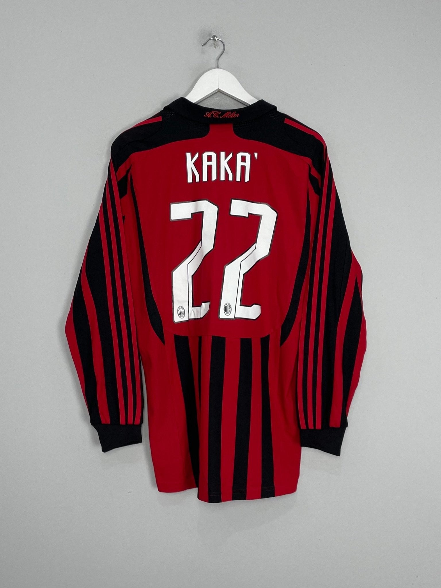 Shop 2007/08 AC MILAN KAKA #22 L/S HOME SHIRT (M) ADIDAS, classic football shirts, vintage football shirts & retro soccer jerseys at Cult Kits