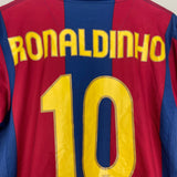 Shop 2007/08 BARCELONA RONALDINHO #10 L/S HOME SHIRT (M) NIKE, classic football shirts, vintage football shirts & retro soccer jerseys at Cult Kits