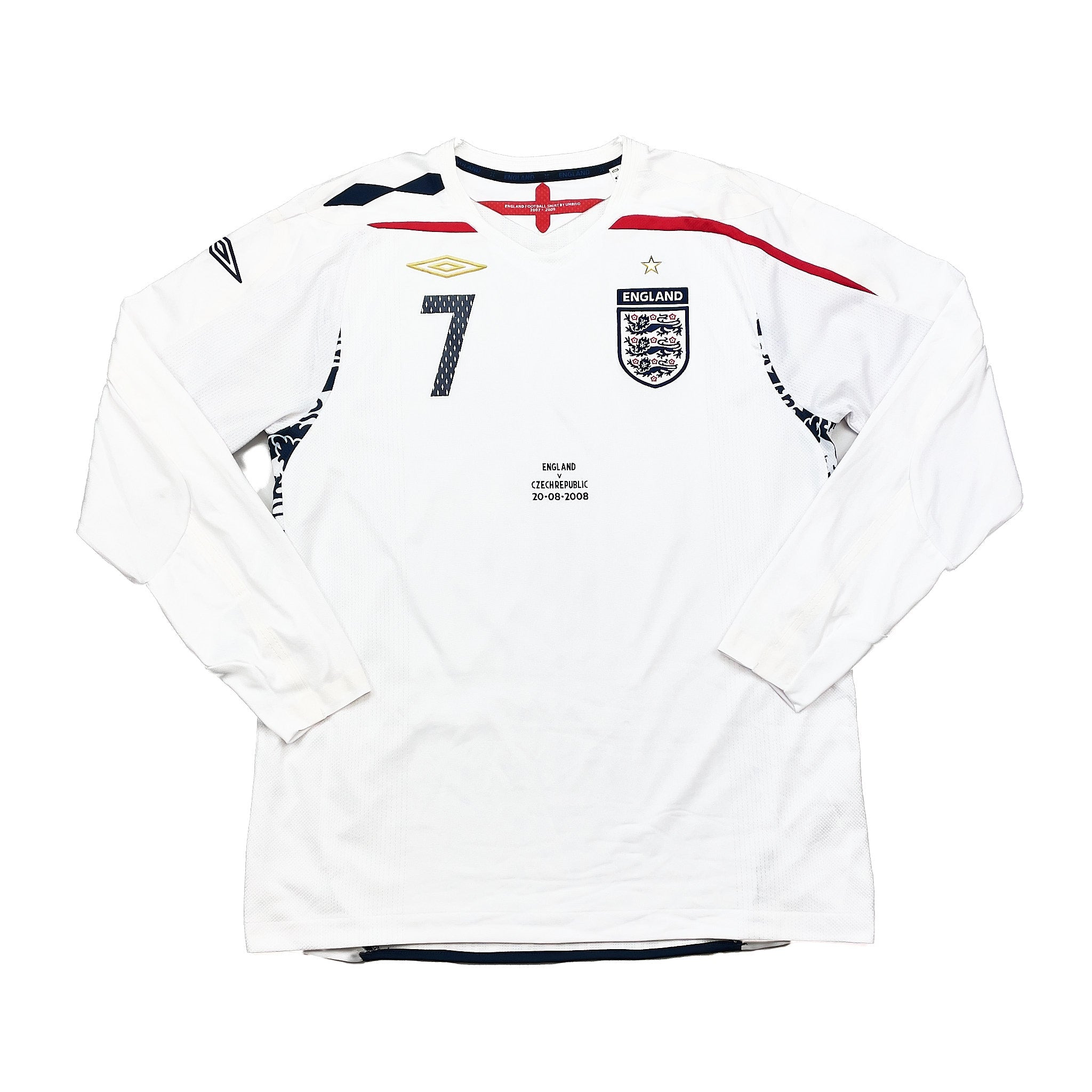 Buy 2007/09 England Beckham 7 L/S Home Shirt (L) Umbro ~ Free worldwide shipping available ~ Authentic Vintage Football Shirts from Cult Kits