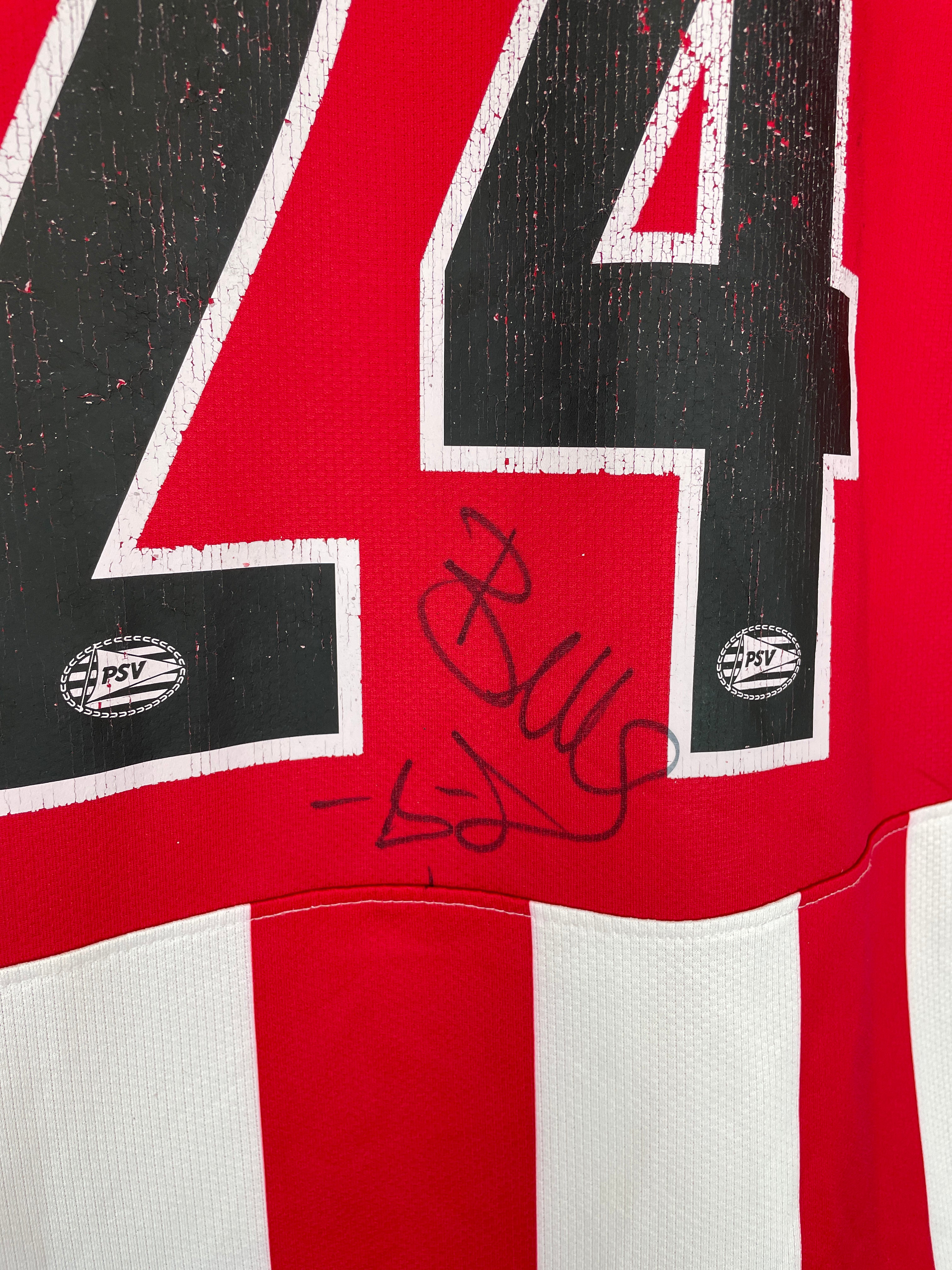 2008/09 PSV MARCELIS #24 *MATCH ISSUE + SIGNED* C/L HOME SHIRT (M) NIKE CLOSEUP SIGNATURE