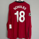 Shop 2009/10 MANCHESTER UNITED SCHOLES #18 C/L L/S *BNWT* HOME SHIRT (XL) NIKE, classic football shirts, vintage football shirts & retro soccer jerseys at Cult Kits