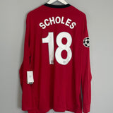 Shop 2009/10 MANCHESTER UNITED SCHOLES #18 C/L L/S *BNWT* HOME SHIRT (XL) NIKE, classic football shirts, vintage football shirts & retro soccer jerseys at Cult Kits
