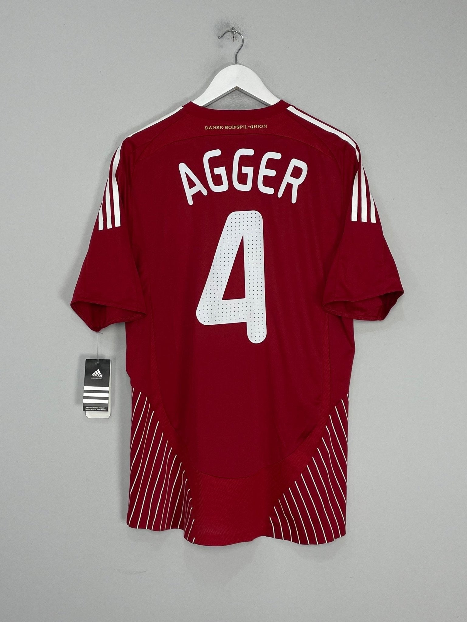 Shop 2010 DENMARK AGGER #5 *PLAYER ISSUE* BNWT HOME SHIRT (XL) ADIDAS, classic football shirts, vintage football shirts & retro soccer jerseys at Cult Kits