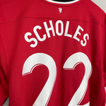 Shop 2011/12 MANCHESTER UNITED SCHOLES #22 HOME SHIRT (L) NIKE, classic football shirts, vintage football shirts & retro soccer jerseys at Cult Kits