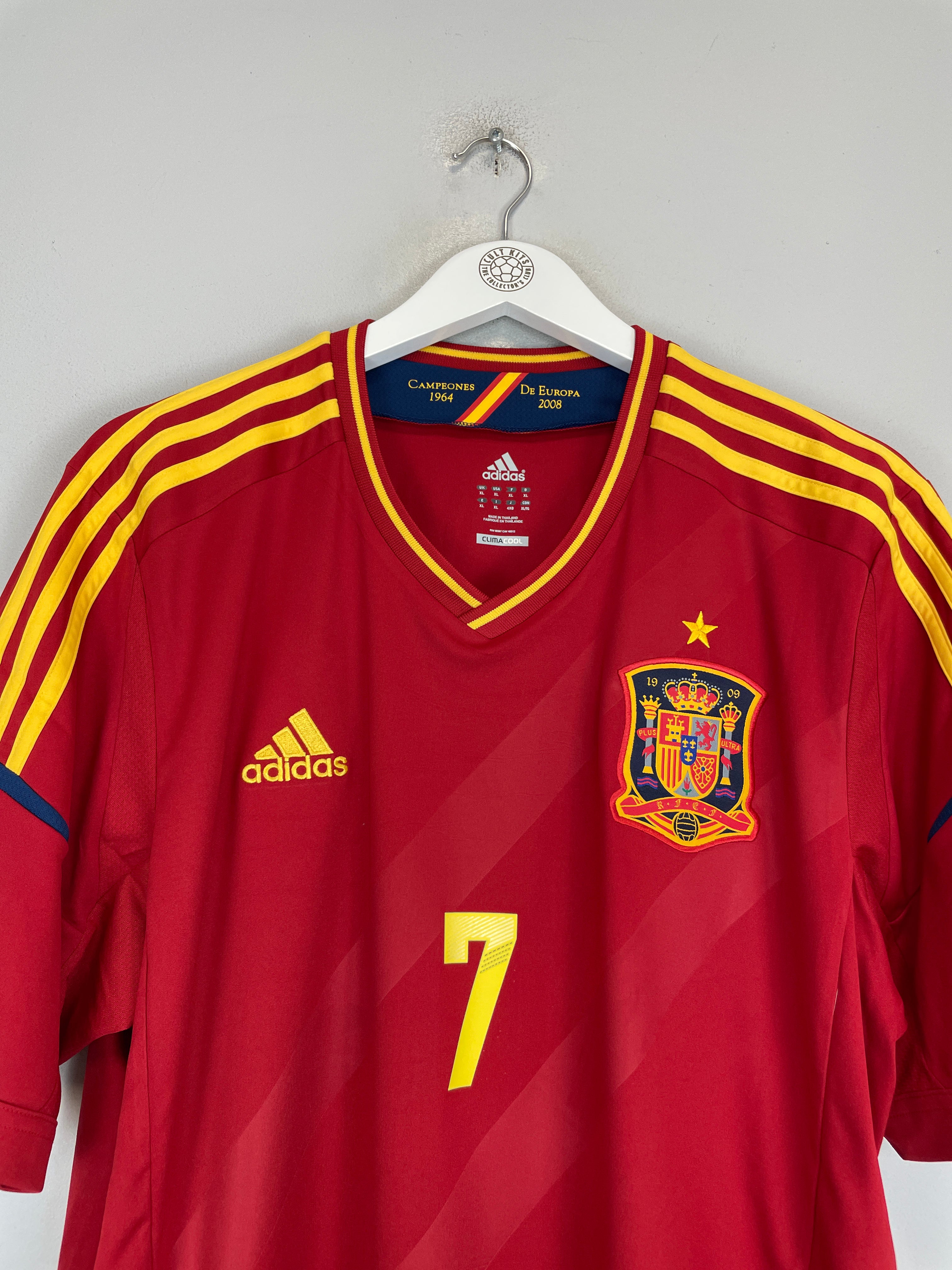 2011/12 SPAIN DAVID VILLA #7 HOME SHIRT (XL) ADIDAS BADGE FLAG LOGO EMBLEM CREST STRIPES 