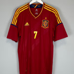 2011/12 SPAIN DAVID VILLA #7 HOME SHIRT (XL) ADIDAS FRONT RED YELLOW COLLAR 