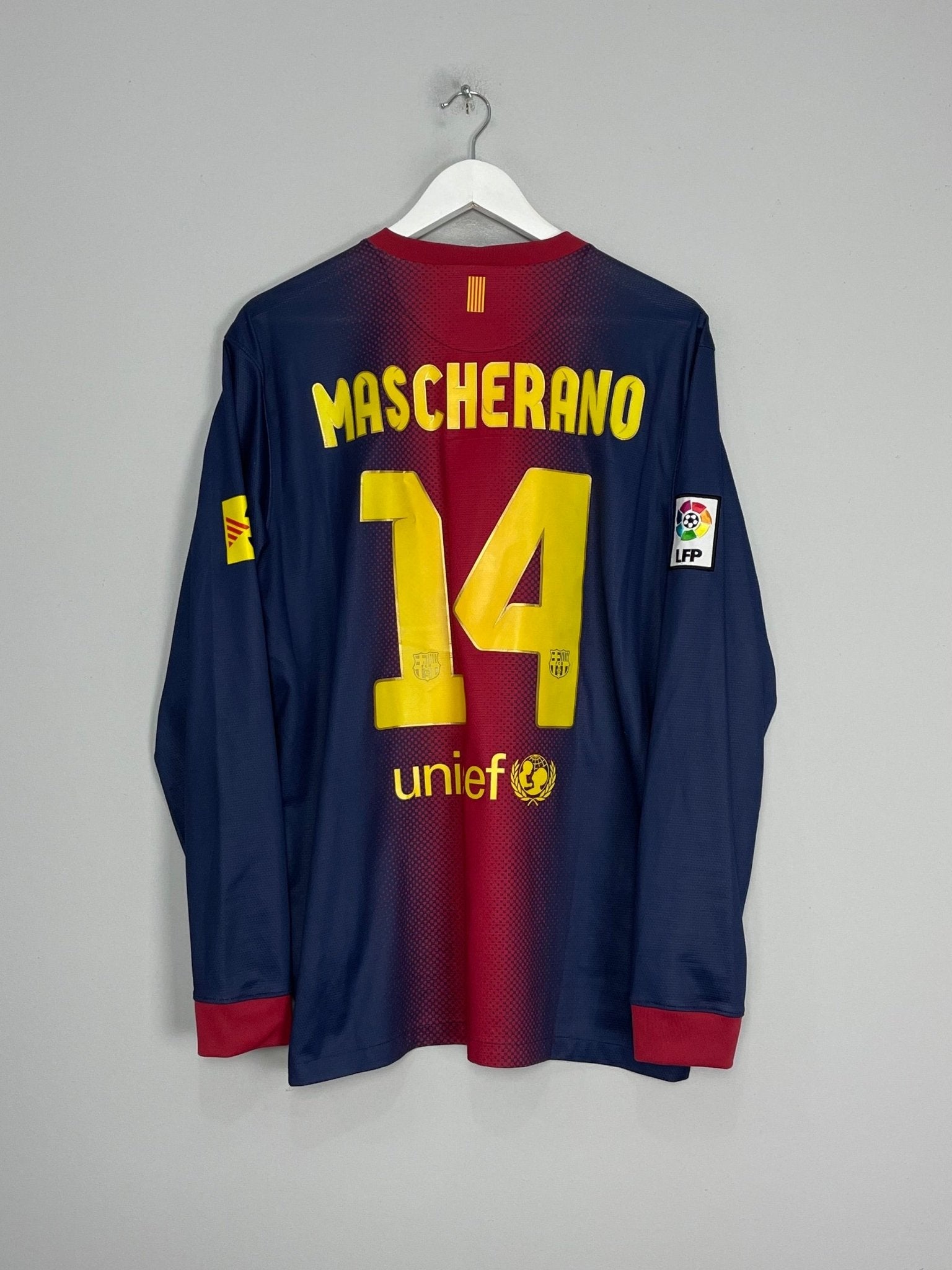 Shop 2012/13 BARCELONA MASCHERANO #14 L/S HOME SHIRT (L) NIKE, classic football shirts, vintage football shirts & retro soccer jerseys at Cult Kits