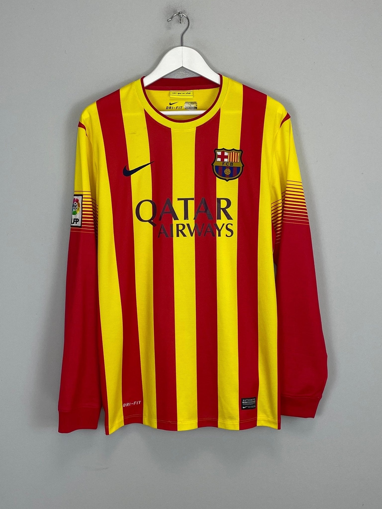 Shop 2013/14 BARCELONA MESSI #10 L/S AWAY SHIRT (L) NIKE, classic football shirts, vintage football shirts & retro soccer jerseys at Cult Kits