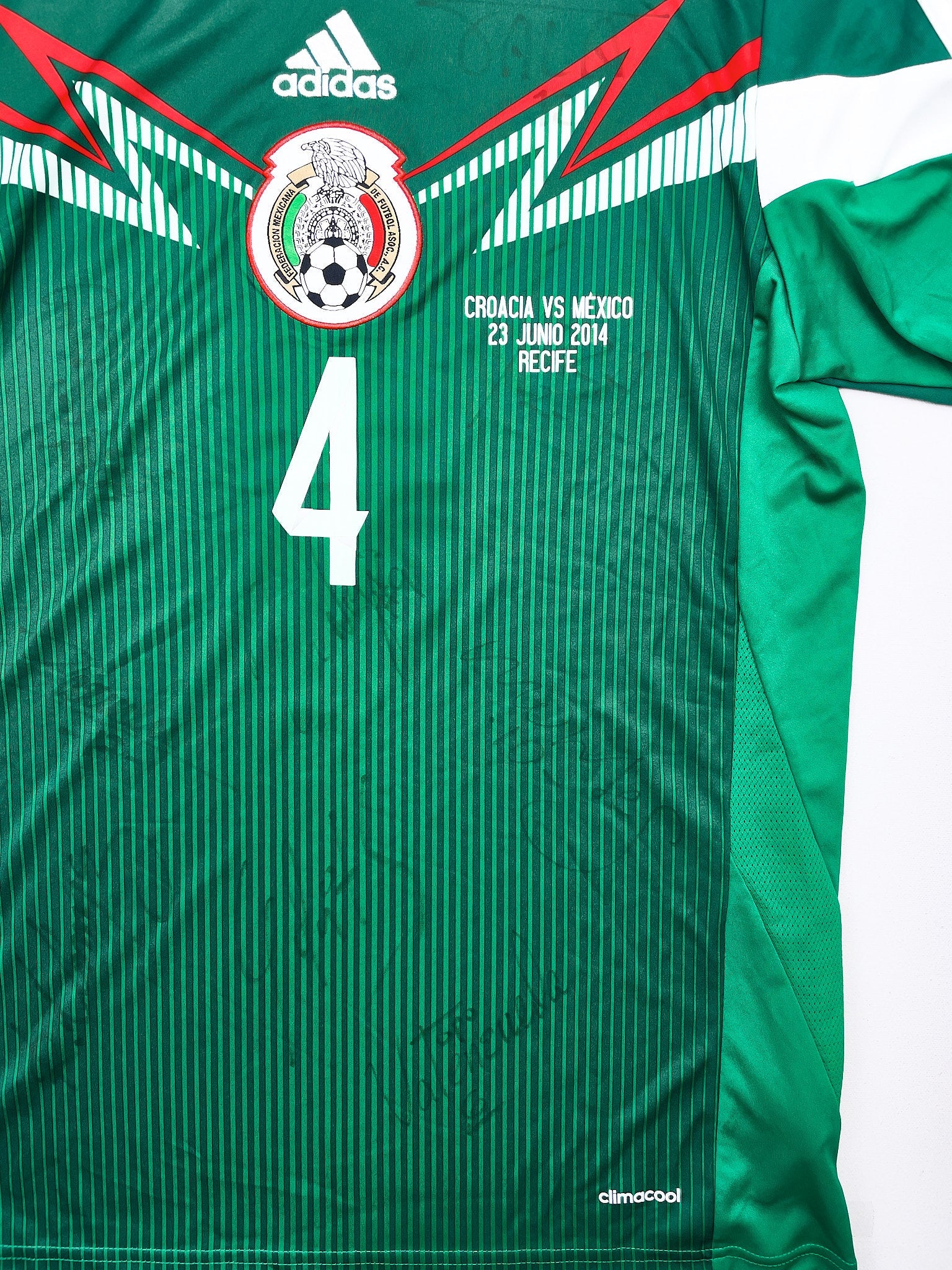 Buy 2014 Mexico R.Marquez 4 *Squad Signed* Home Shirt (M) Adidas ~ Free worldwide shipping ~ Authentic Vintage Football Shirts from Cult Kits