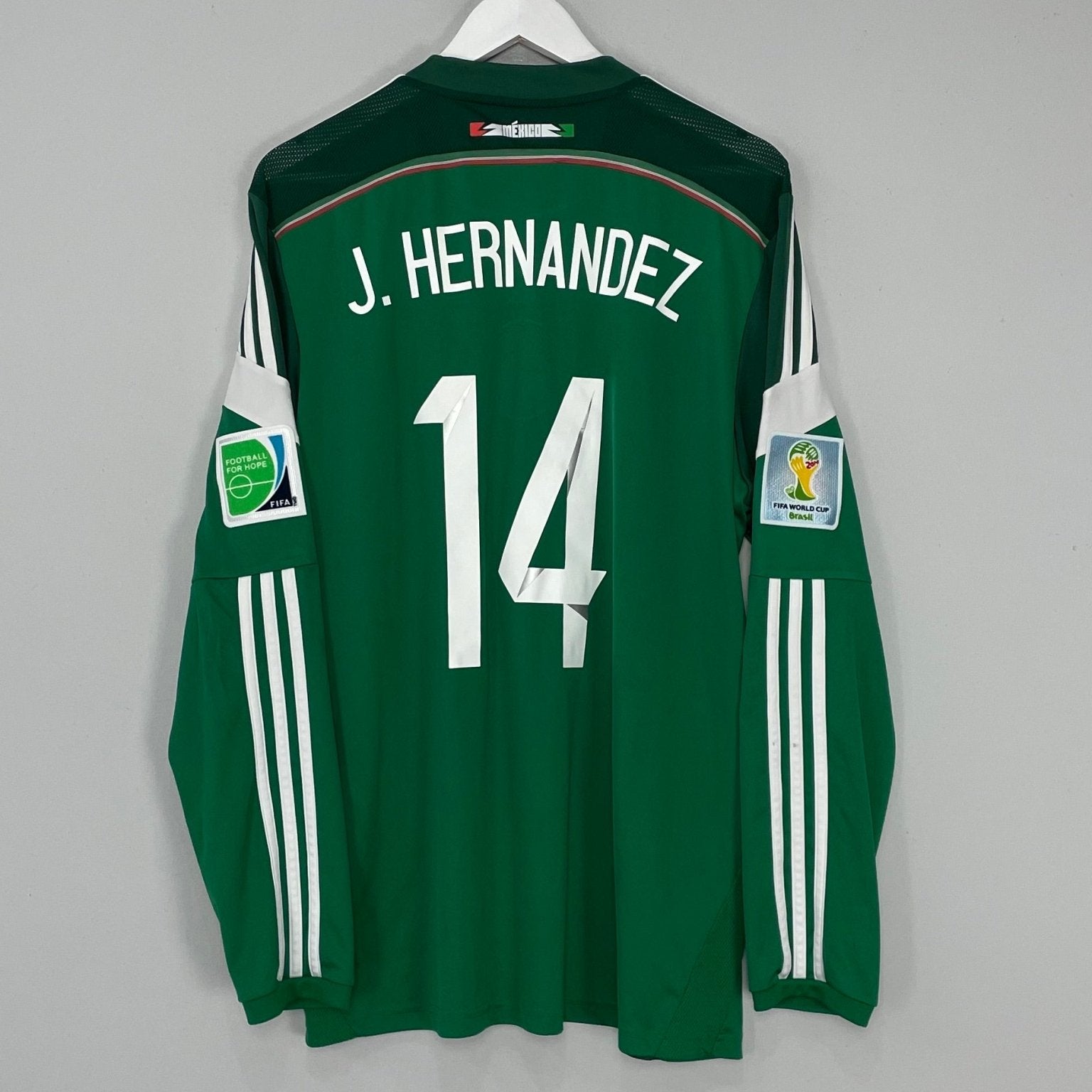 Shop 2014/15 MEXICO J.HERNANDEZ #14 L/S HOME SHIRT (XL) ADIDAS, classic football shirts, vintage football shirts & retro soccer jerseys at Cult Kits