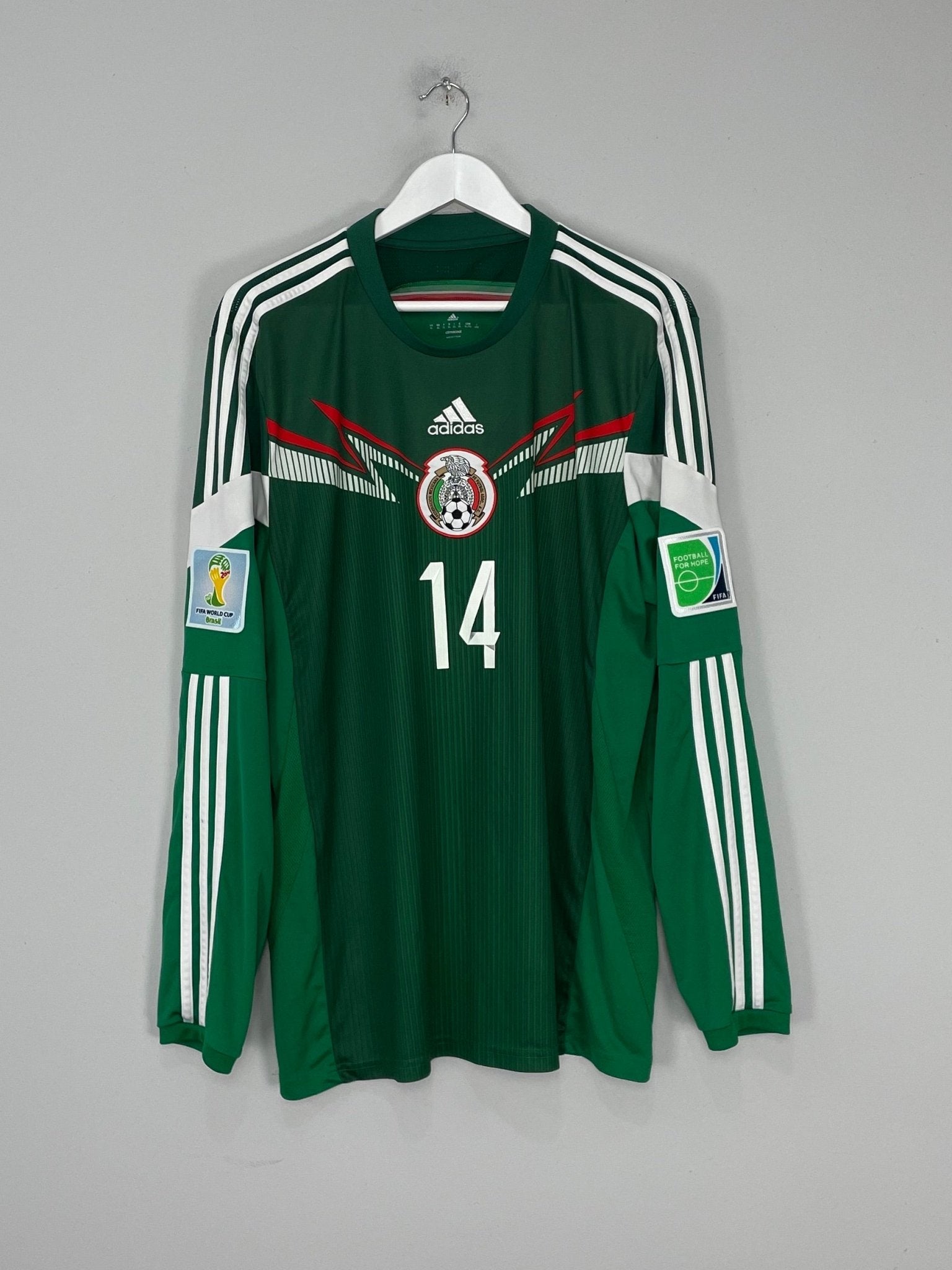 Shop 2014/15 MEXICO J.HERNANDEZ #14 L/S HOME SHIRT (XL) ADIDAS, classic football shirts, vintage football shirts & retro soccer jerseys at Cult Kits