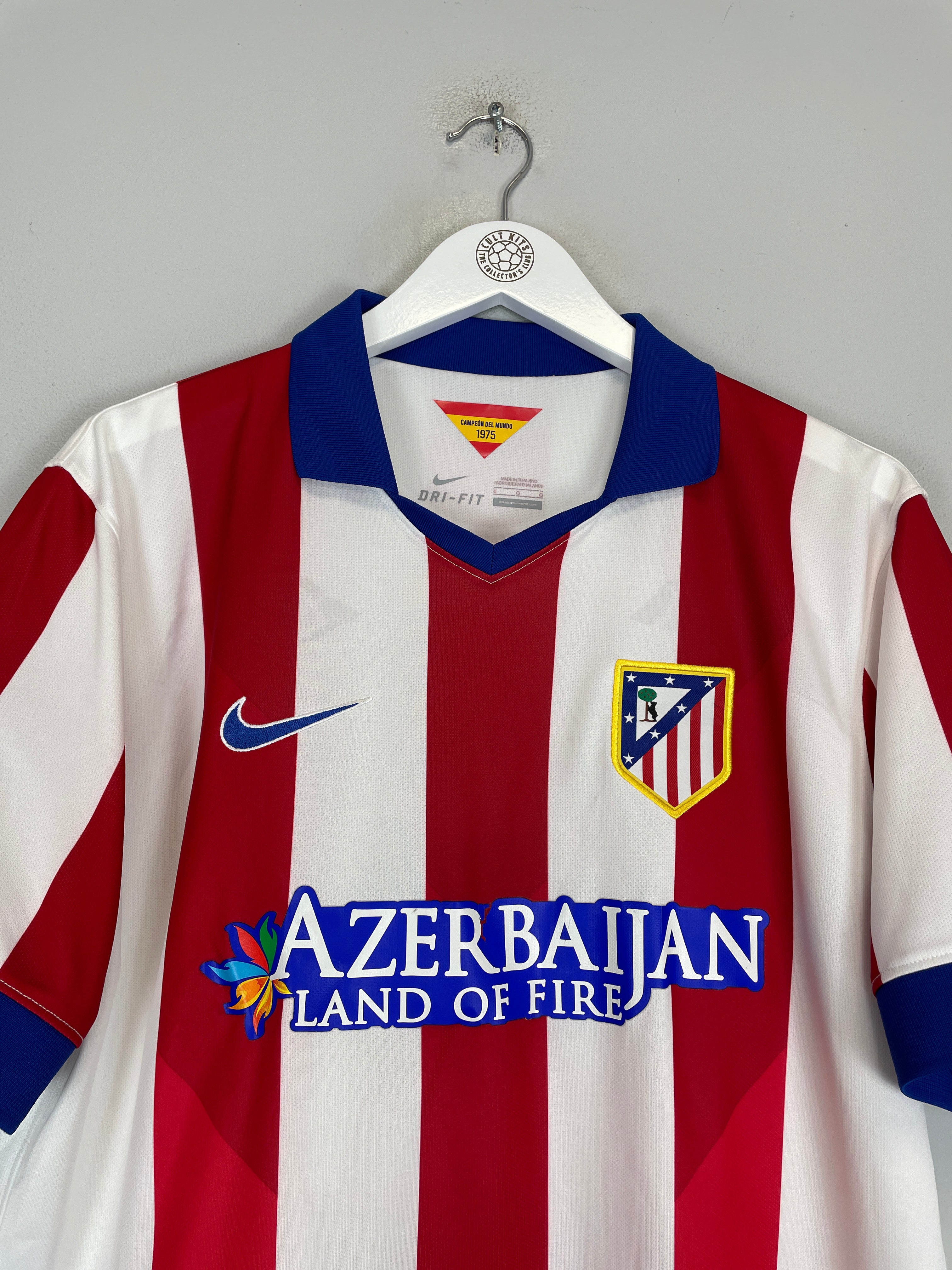 2014/15 ATLETICO MADRID #6 HOME SHIRT (L) NIKE COLLAR AZERBAIJAN BADGE CREST