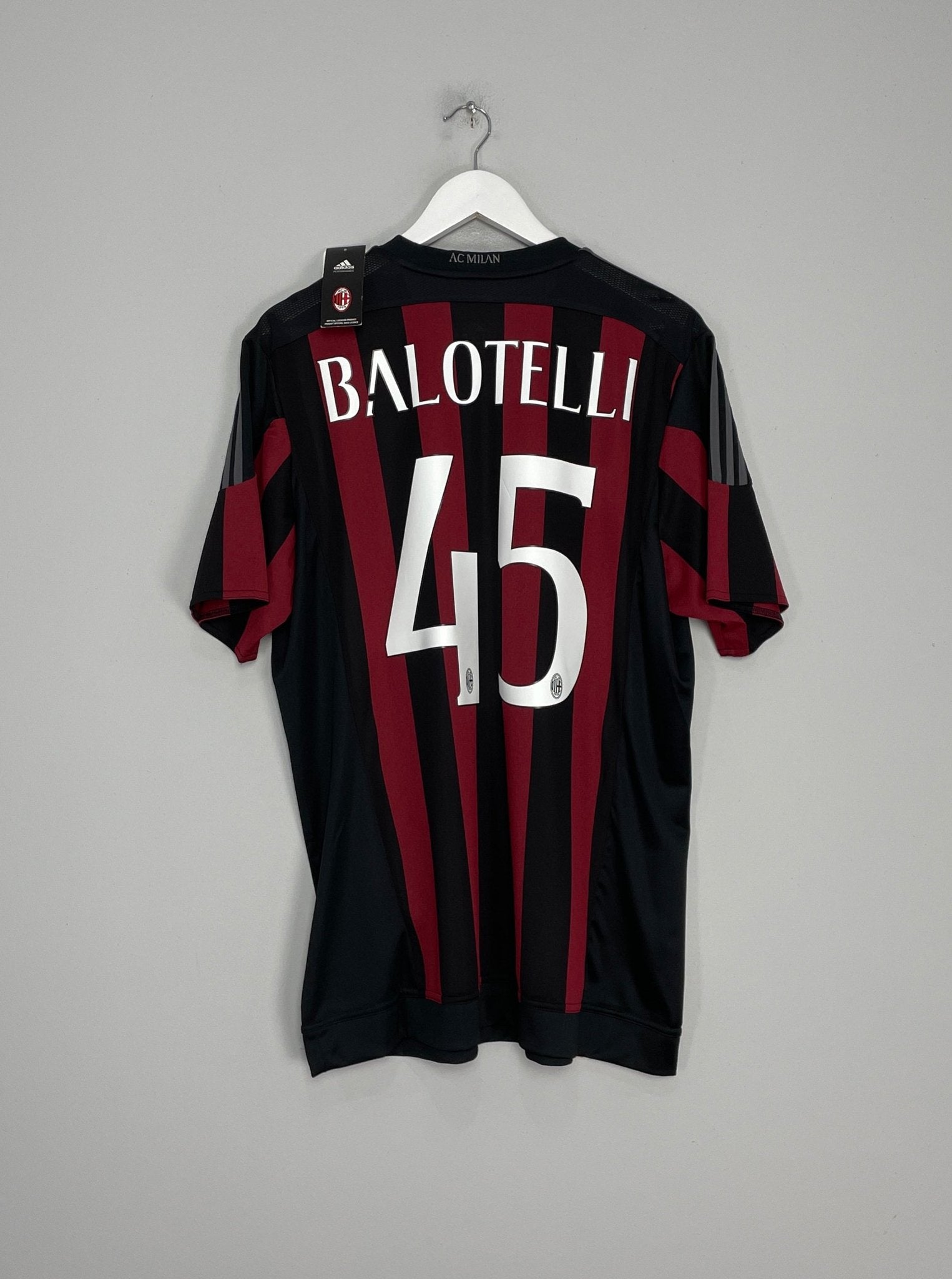 Shop 2015/16 AC MILAN BALOTELLI #45 *BNWT* HOME SHIRT (XL) ADIDAS, classic football shirts, vintage football shirts & retro soccer jerseys at Cult Kits