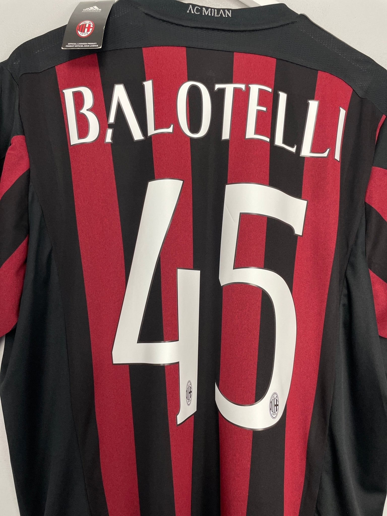 Shop 2015/16 AC MILAN BALOTELLI #45 *BNWT* HOME SHIRT (XL) ADIDAS, classic football shirts, vintage football shirts & retro soccer jerseys at Cult Kits