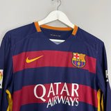 Shop 2015/16 BARCELONA MESSI #10 L/S HOME SHIRT (M) NIKE, classic football shirts, vintage football shirts & retro soccer jerseys at Cult Kits