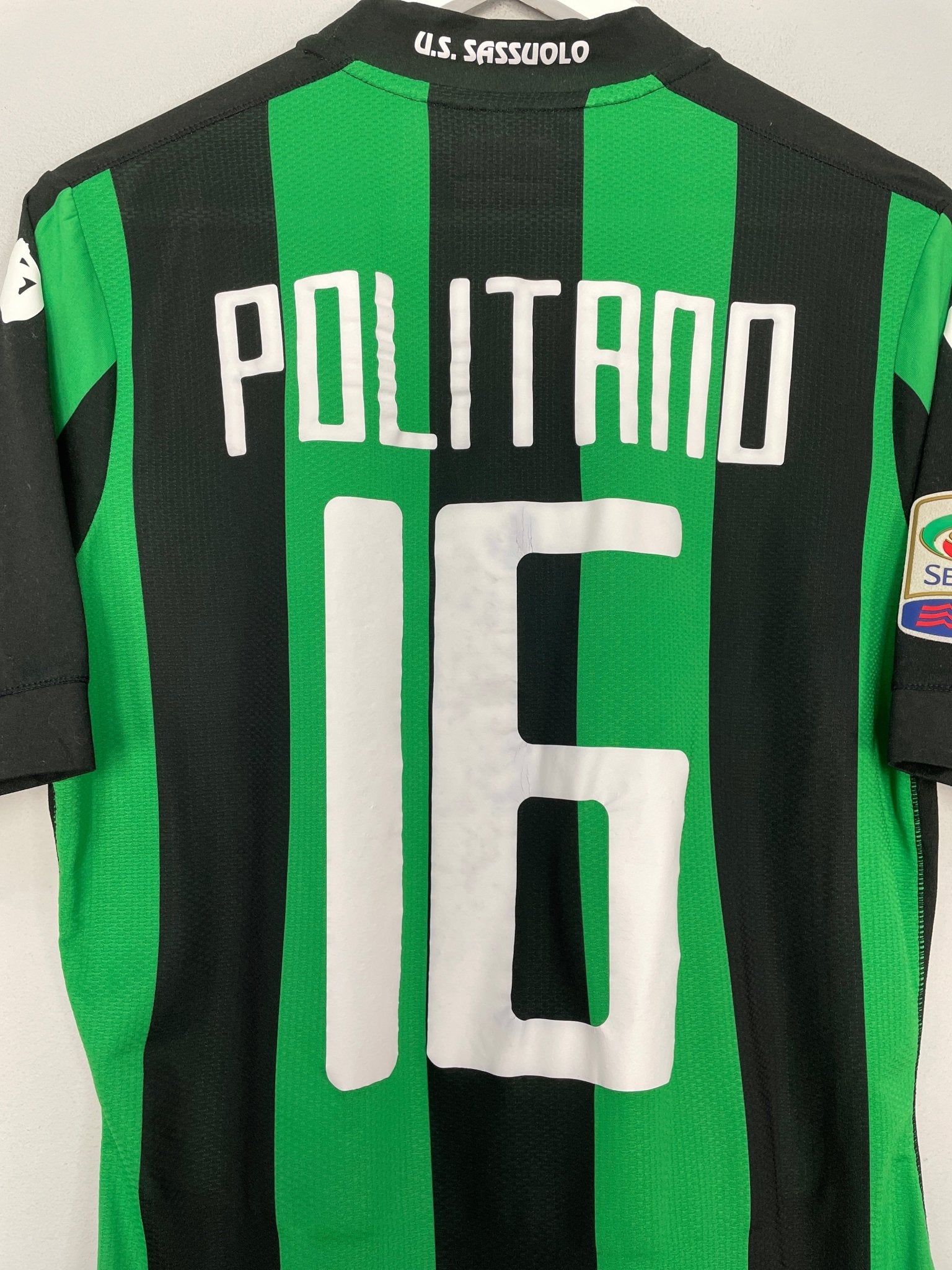 Shop 2015/16 SASSUOLO POLITANO #16 *PLAYER ISSUE* HOME SHIRT (M) KAPPA, classic football shirts, vintage football shirts & retro soccer jerseys at Cult Kits
