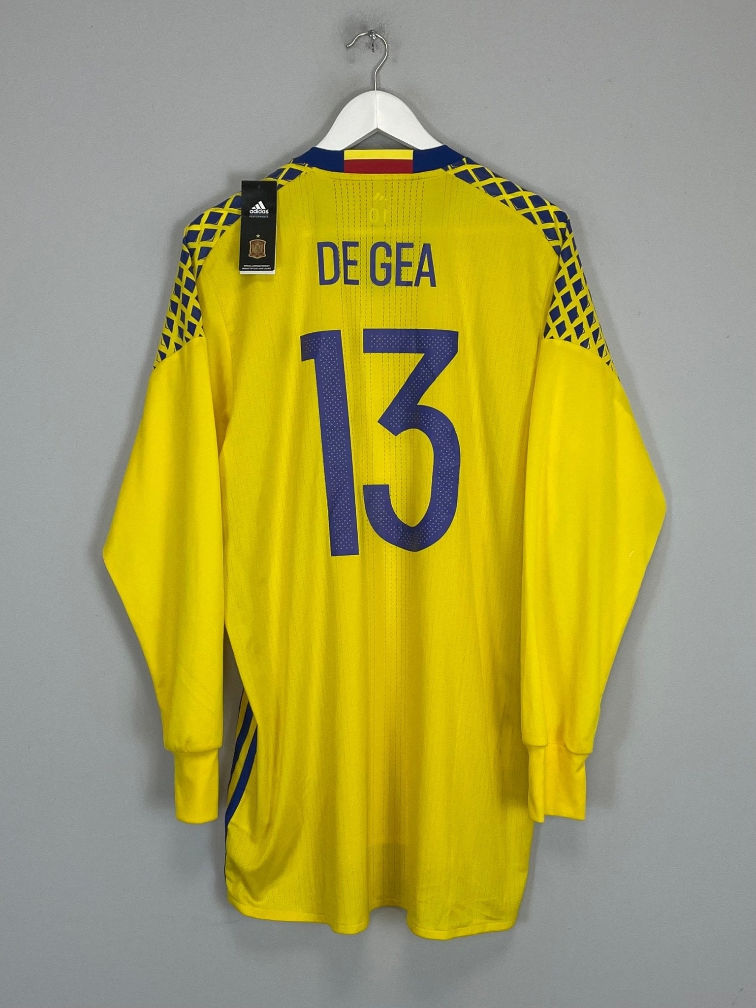 Shop 2016/17 SPAIN DE GEA #13 *PLAYER ISSUE* BNWT GK SHIRT (XL) ADIDAS, classic football shirts, vintage football shirts & retro soccer jerseys at Cult Kits