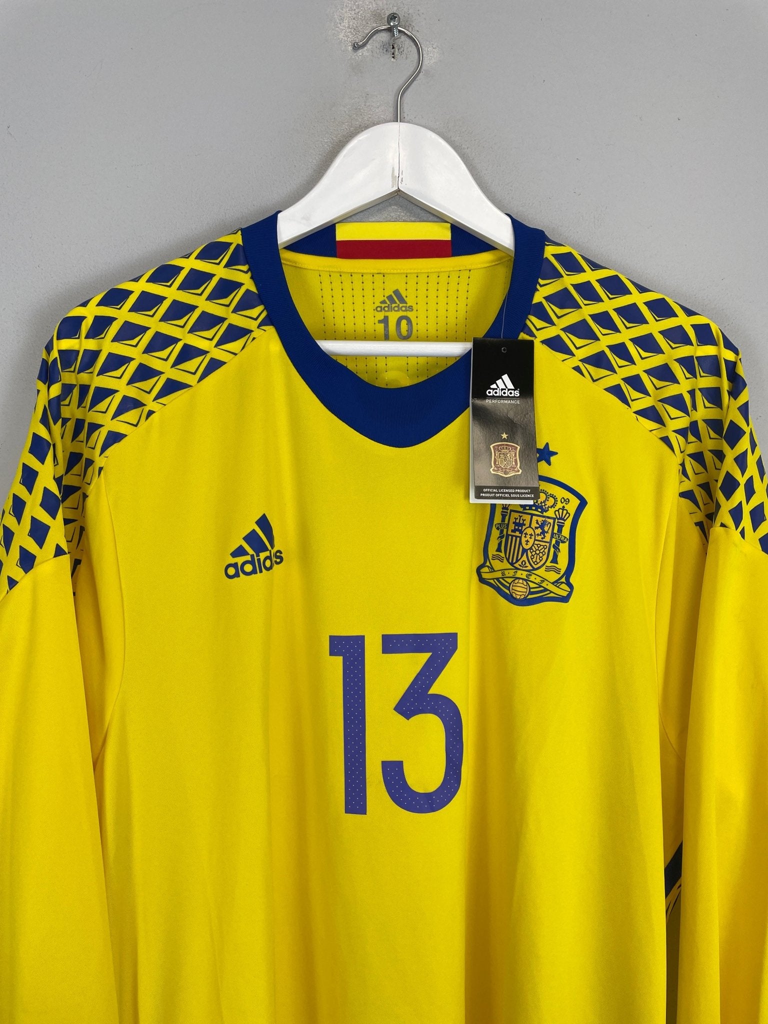 Shop 2016/17 SPAIN DE GEA #13 *PLAYER ISSUE* BNWT GK SHIRT (XL) ADIDAS, classic football shirts, vintage football shirts & retro soccer jerseys at Cult Kits