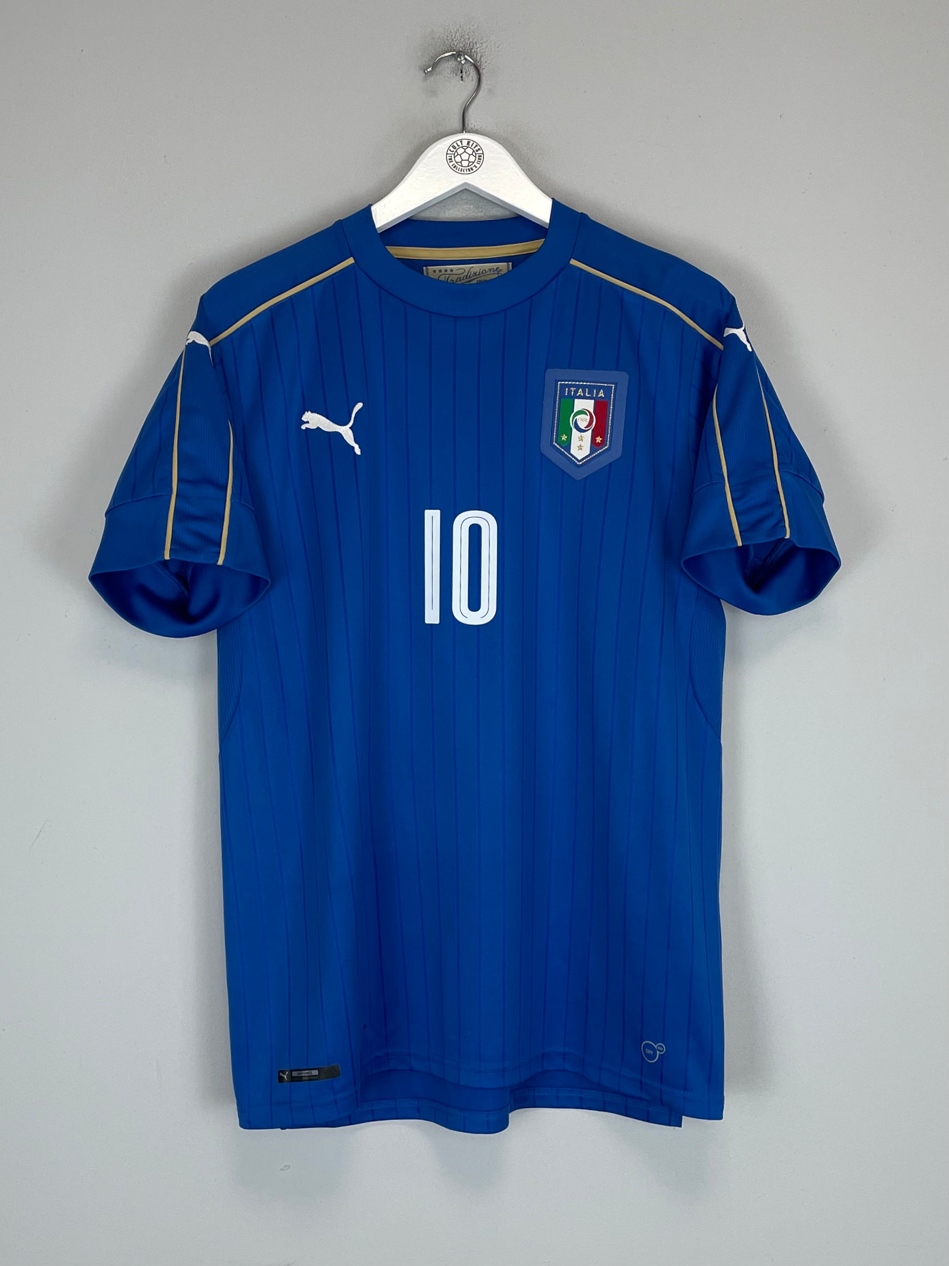 2016/17 ITALY THIAGO MOTTA #10 HOME SHIRT (L) PUMA BADEG CREST LOGO NUMBER BLUE GOLD COLLAR