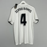 Shop 2018/19 REAL MADRID SERGIO RAMOS #4 *BNWT* HOME SHIRT (XL) ADIDAS, classic football shirts, vintage football shirts & retro soccer jerseys at Cult Kits