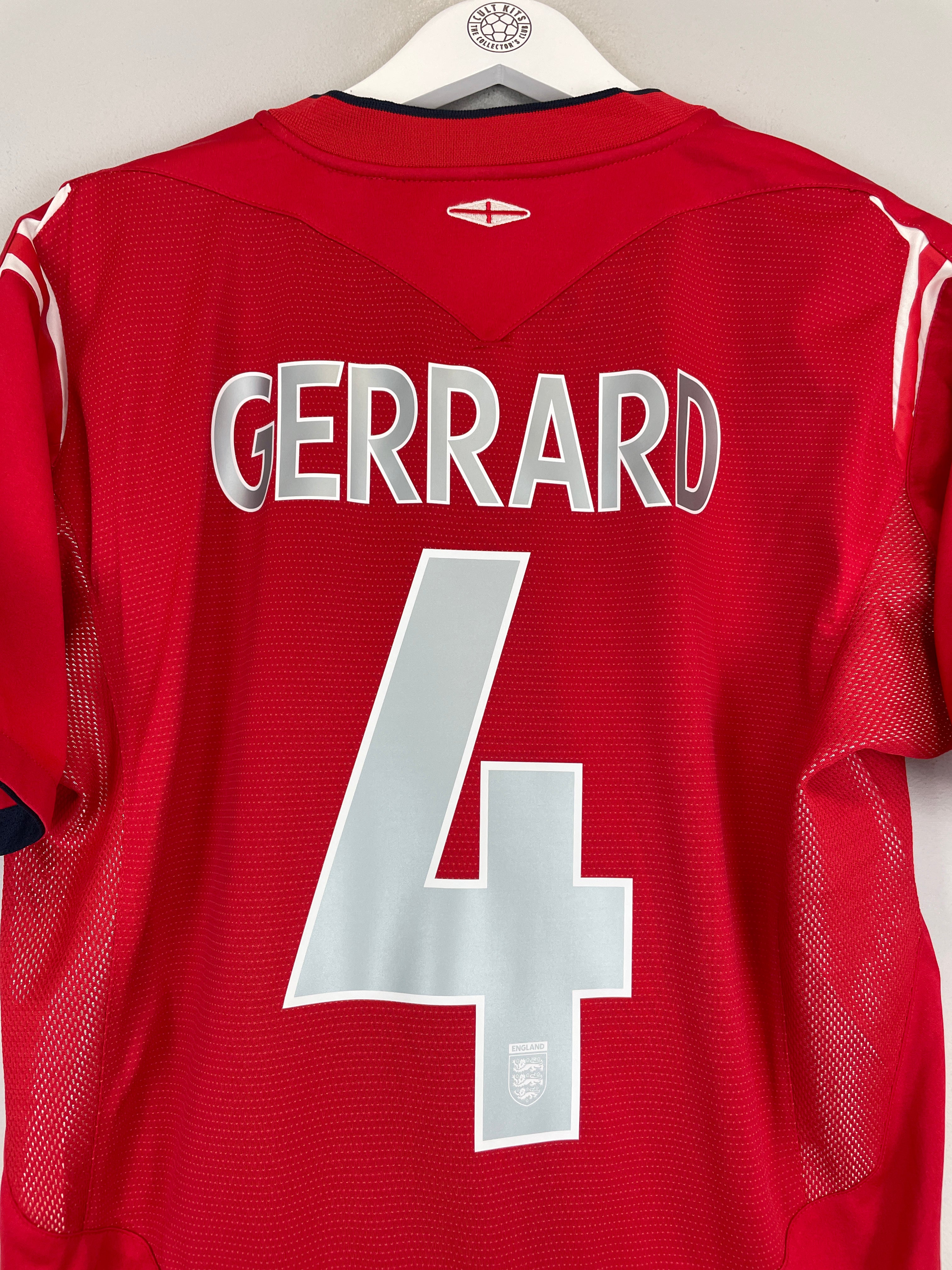 2004/06 ENGLAND GERRARD #4 AWAY SHIRT (M) UMBRO BACK RED SILVER WHITE