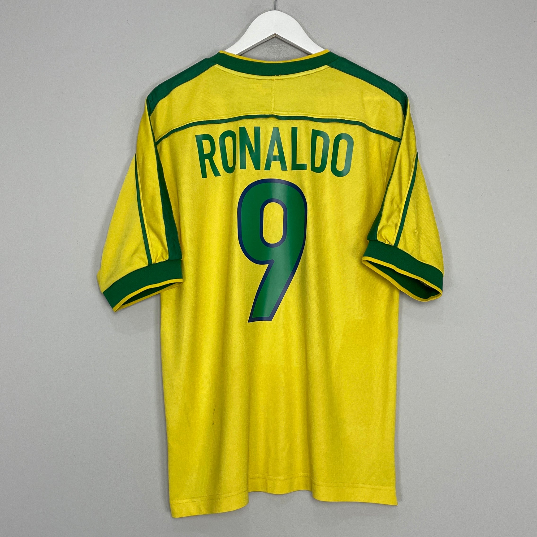Shop 1998/00 BRAZIL RONALDO #9 HOME SHIRT (L) NIKE, classic football shirts, vintage football shirts & retro soccer jerseys at Cult Kits