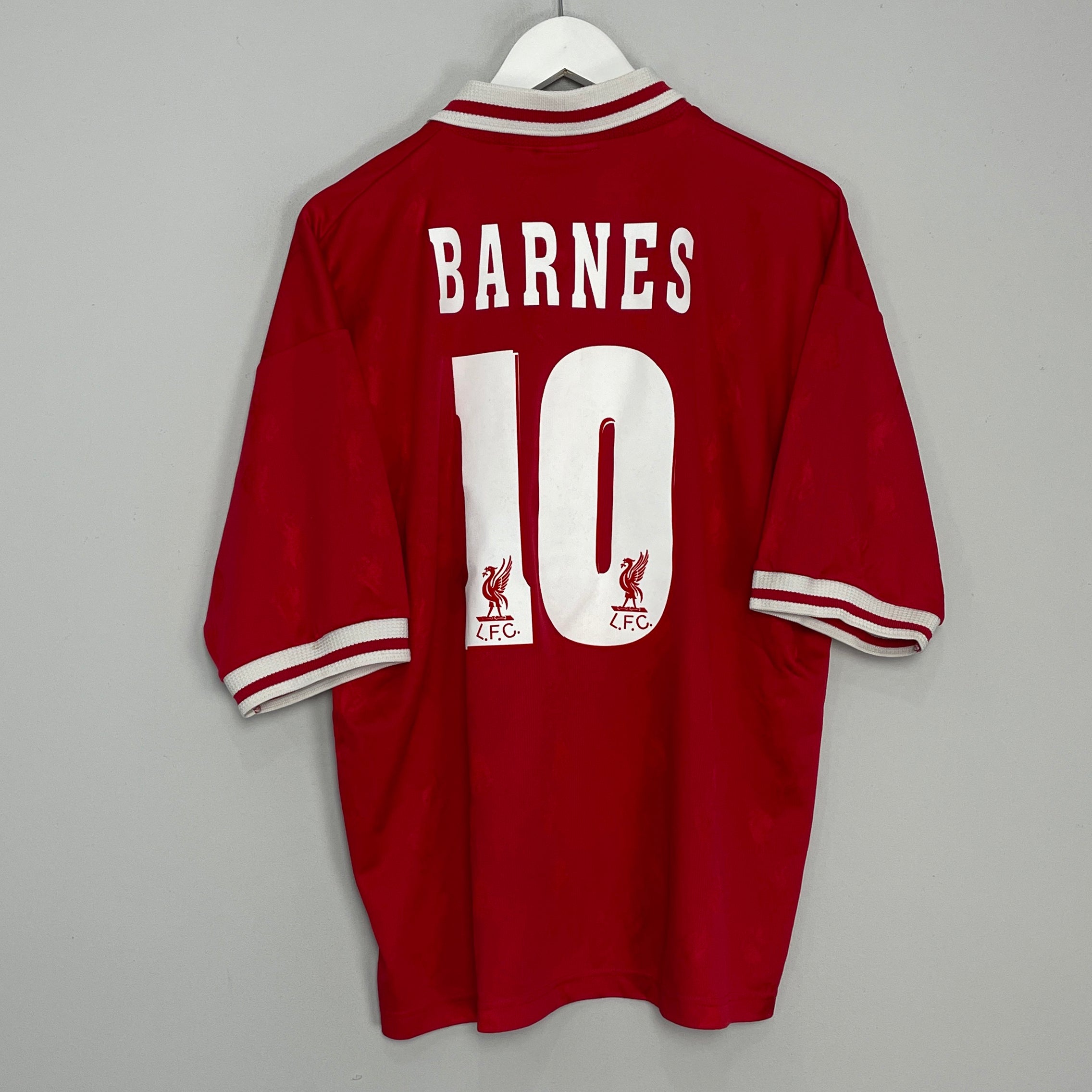 Shop 1996/98 LIVERPOOL BARNES #10 HOME SHIRT (XL) REEBOK, classic football shirts, vintage football shirts & retro soccer jerseys at Cult Kits