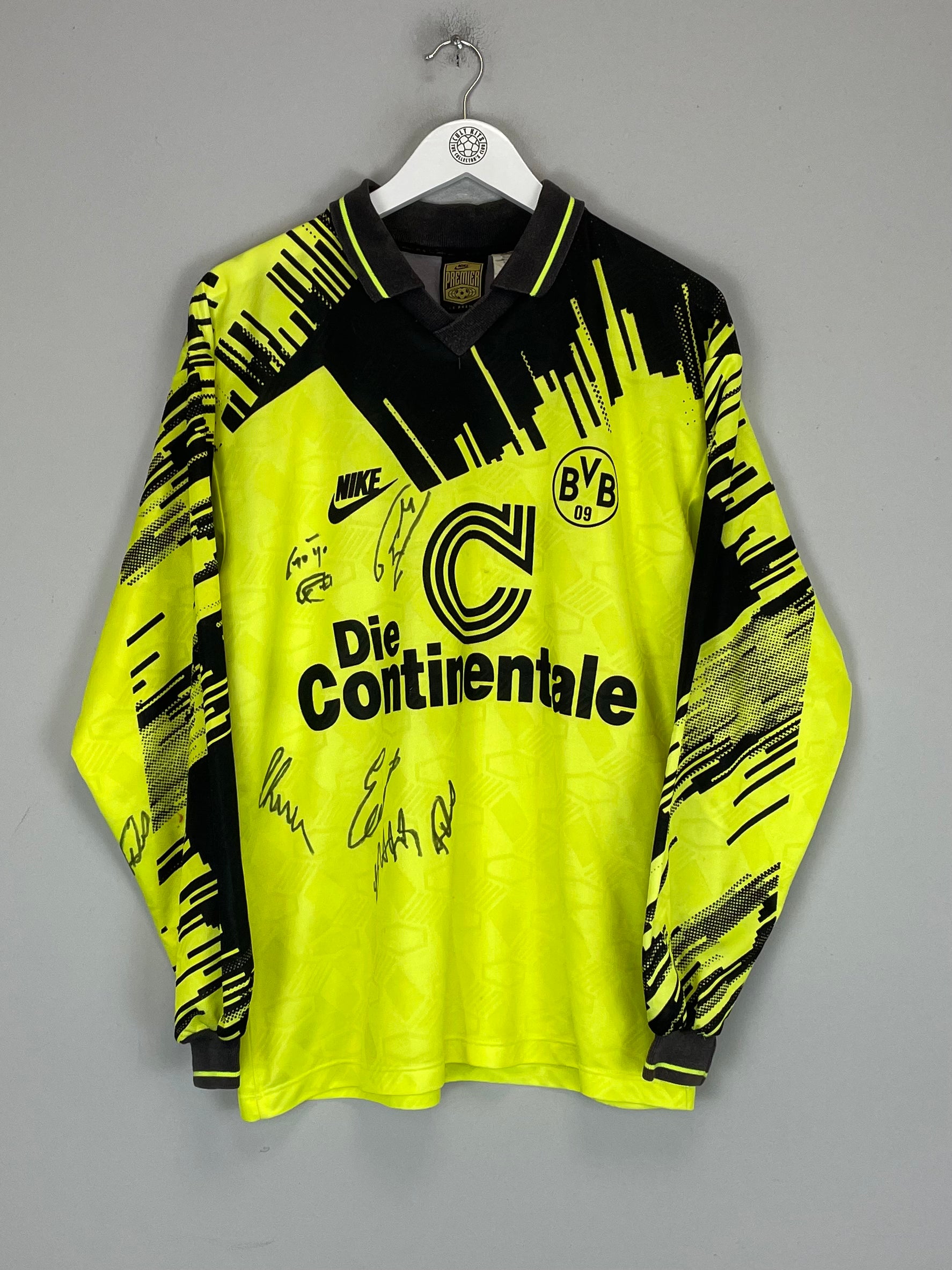 Shop 1993/94 DORTMUND *SIGNED* L/S HOME SHIRT (M) NIKE, classic football shirts, vintage football shirts & retro soccer jerseys at Cult Kits