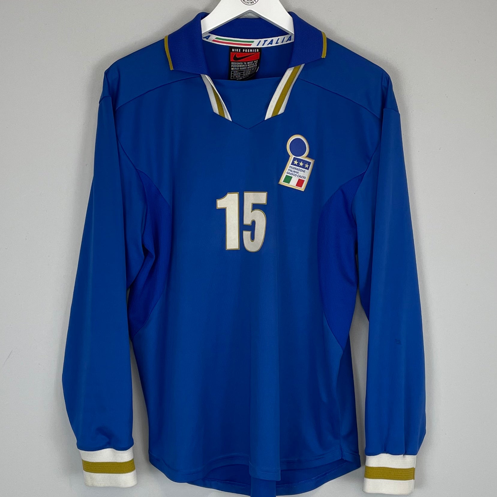 Shop 1996/97 ITALY #15 L/S *PLAYER ISSUE* HOME SHIRT (L) NIKE, classic football shirts, vintage football shirts & retro soccer jerseys at Cult Kits